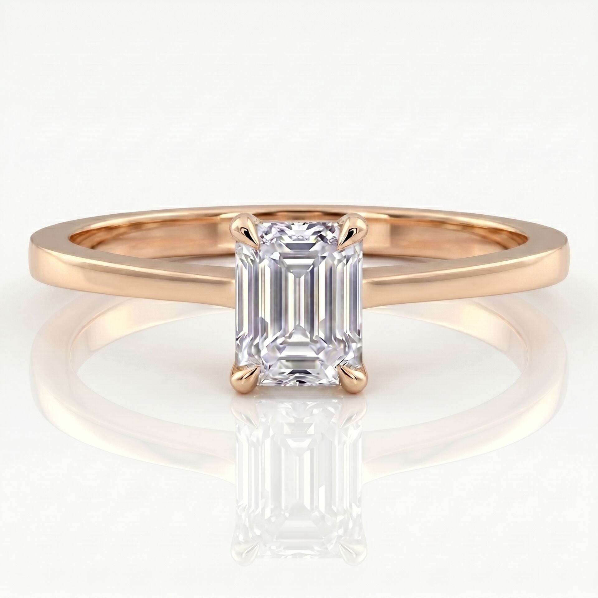 0.60 Carat D VS Lab Diamond Emerald Solitaire Rose Gold Ring