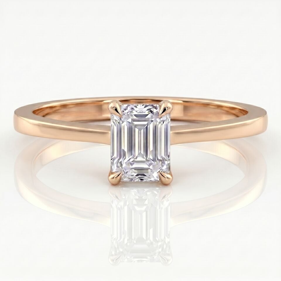 0.60 Carat D VS Lab Diamond Emerald Solitaire Rose Gold Ring