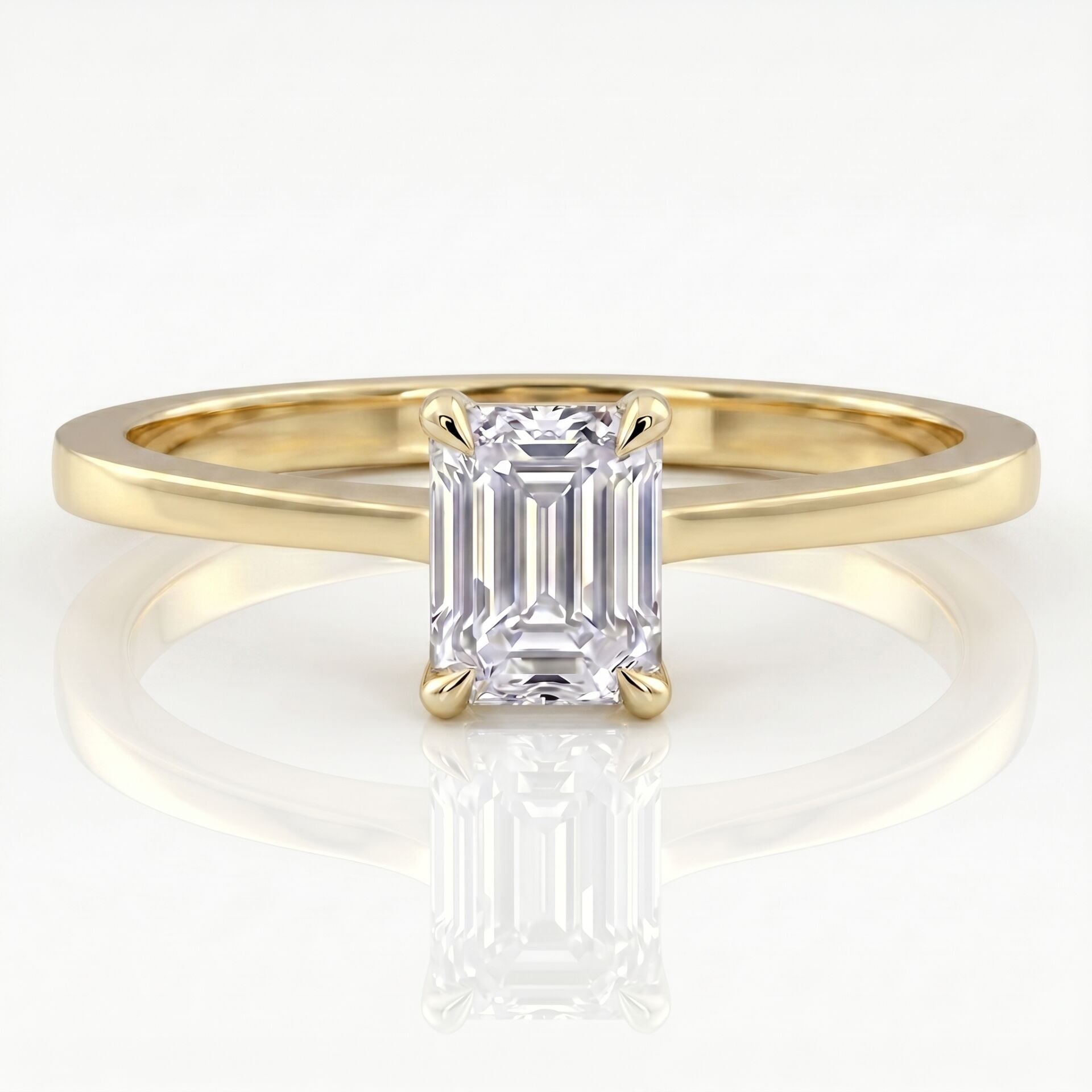 0.60 Carat D VS Lab Diamond Emerald Solitaire Yellow Gold Ring