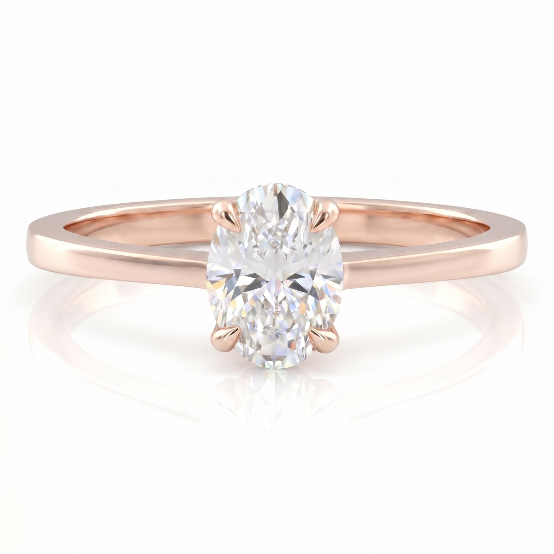 0.90 Karat D VS Laboratuvar Pırlanta Oval Tektaş Rose Altın Yüzük