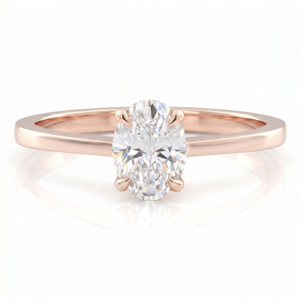 0.90 Carat D VS Lab Diamond Oval Solitaire Rose Gold Ring