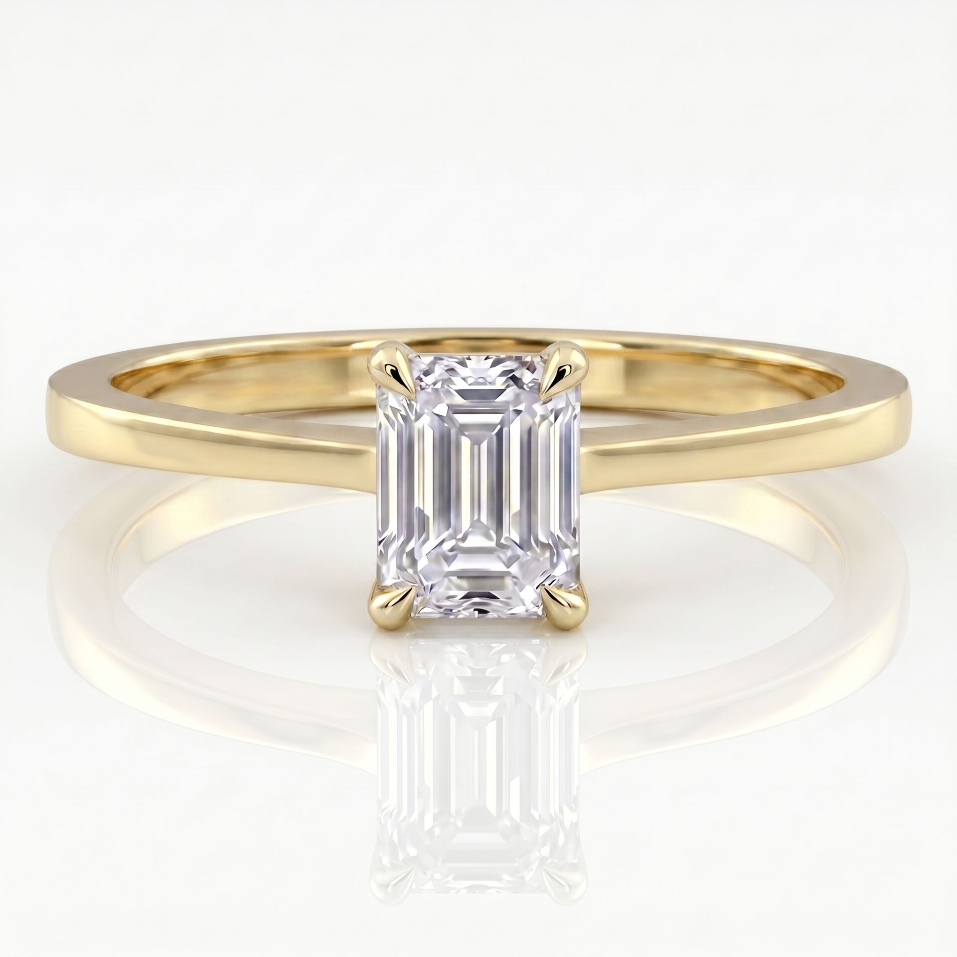 0.60 Carat E VS Lab Diamond Emerald Solitaire Yellow Gold Ring