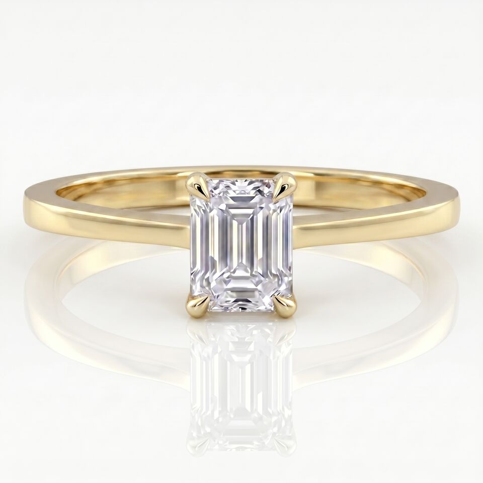 0.60 Carat E VS Lab Diamond Emerald Solitaire Yellow Gold Ring