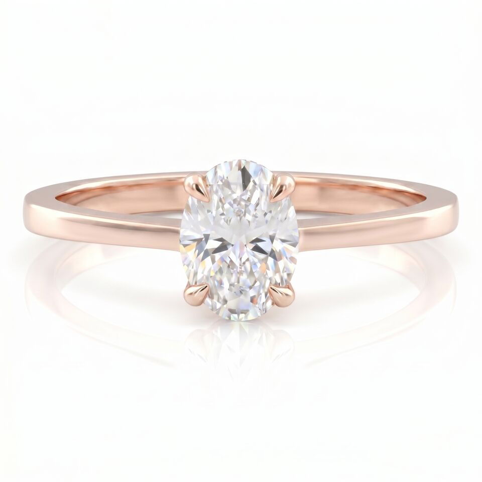 0.90 Carat E VS Lab Diamond Oval Solitaire Rose Gold Ring