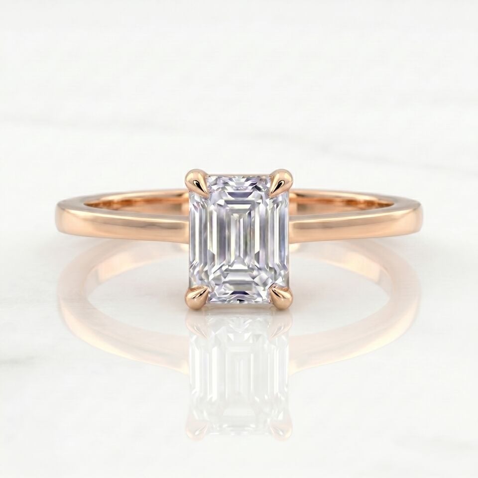 0.70 Carat D VS Lab Diamond Emerald Solitaire Rose Gold Ring