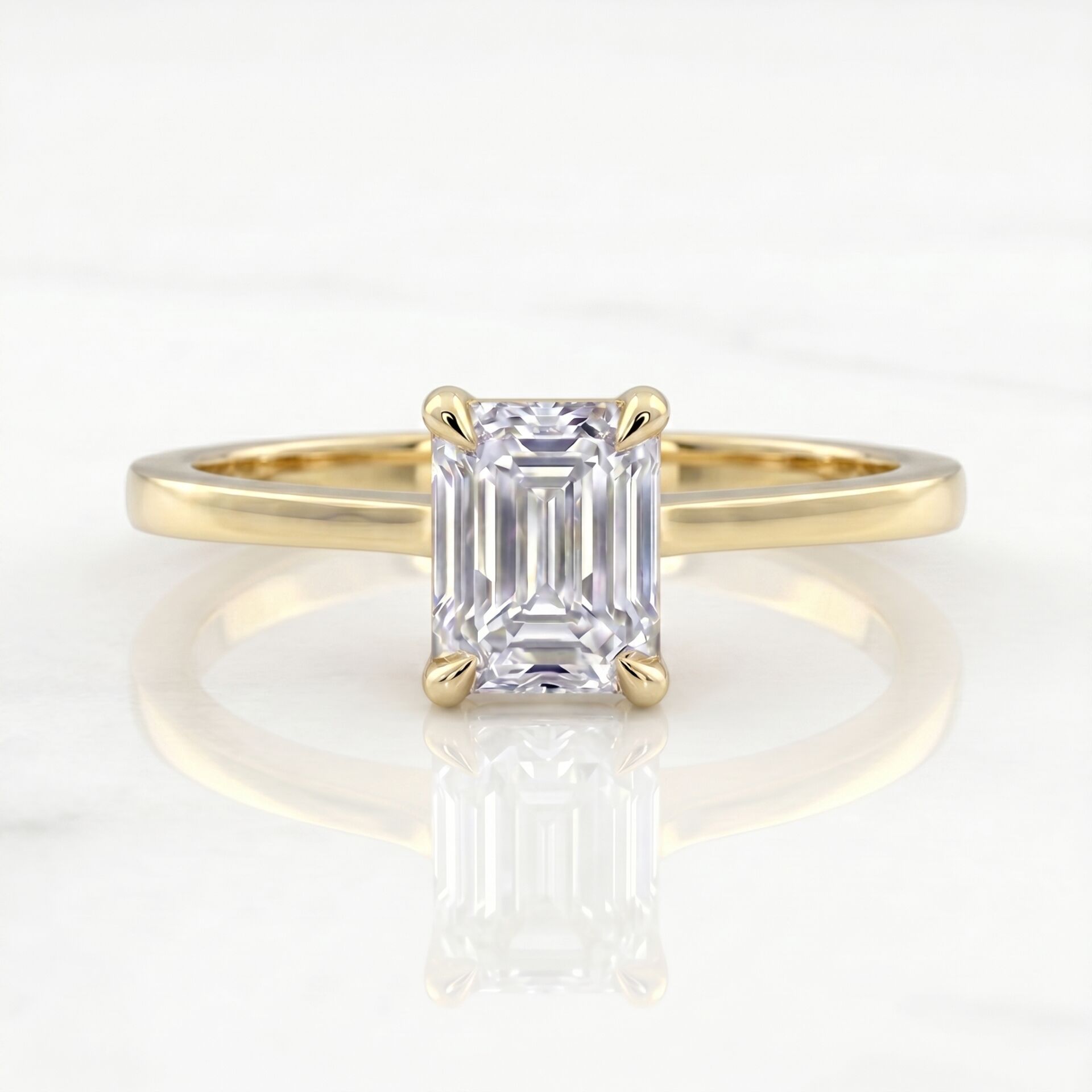 0.70 Carat D VS Lab Diamond Emerald Solitaire Yellow Gold Ring