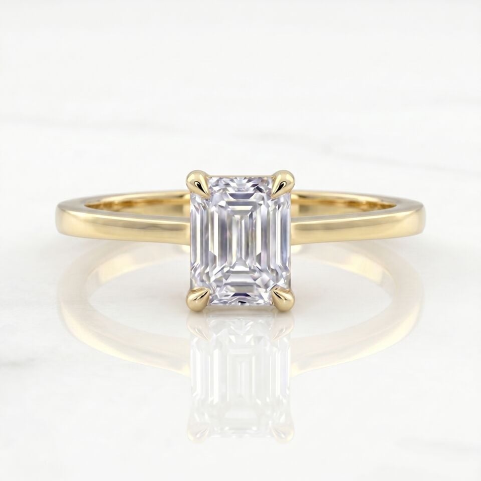0.70 Carat E VS Lab Diamond Emerald Solitaire Yellow Gold Ring