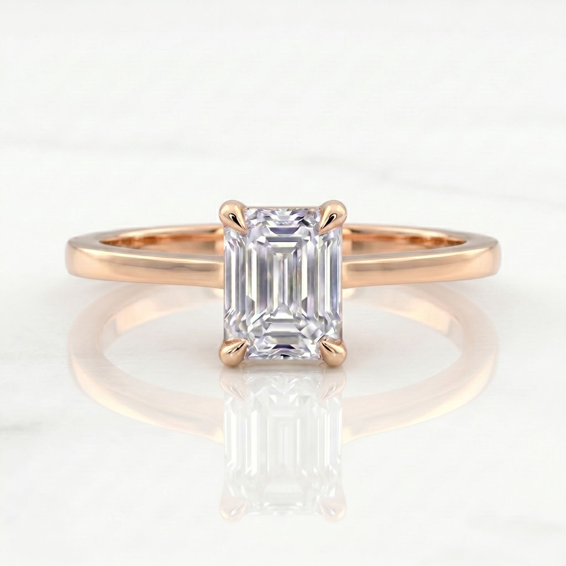 0.70 Carat E VS Lab Diamond Emerald Solitaire Rose Gold Ring