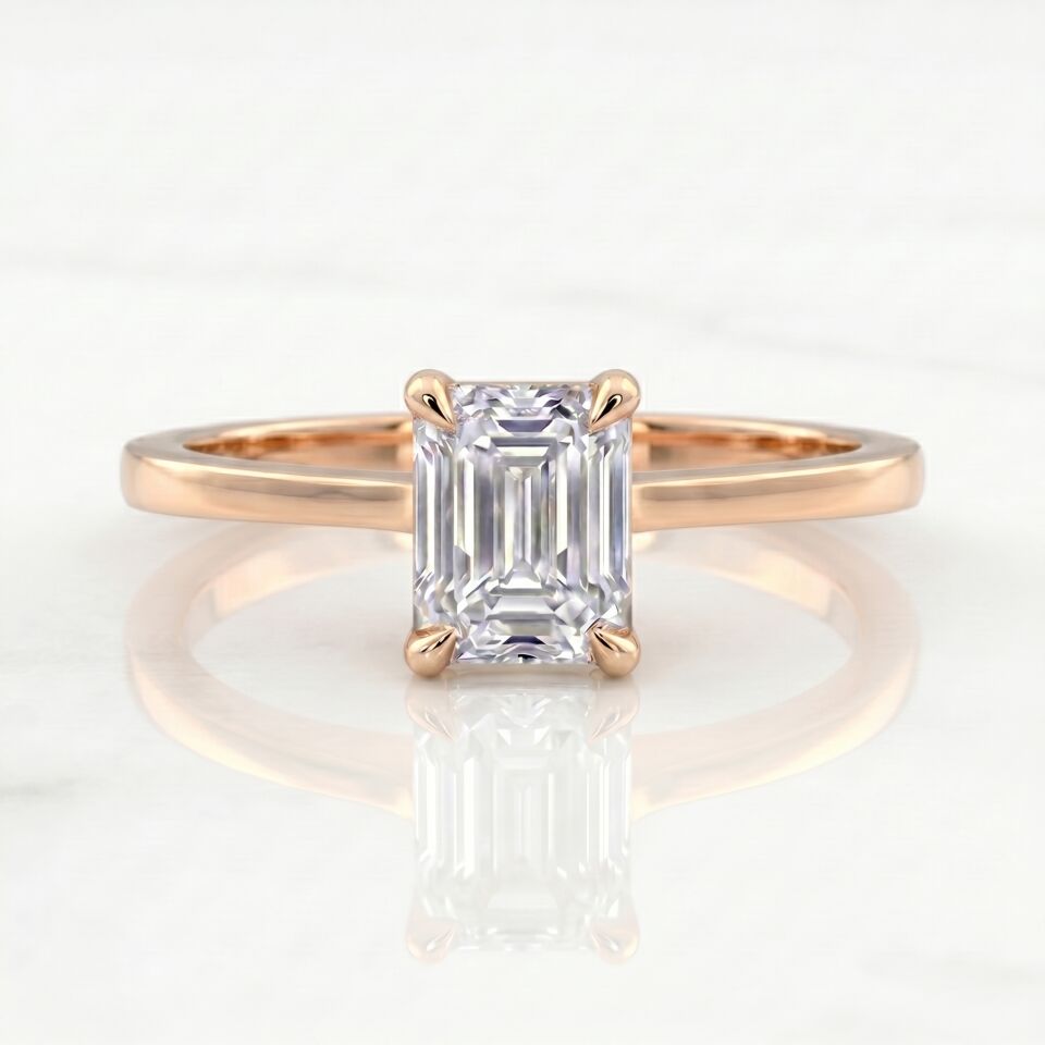 0.70 Carat E VS Lab Diamond Emerald Solitaire Rose Gold Ring