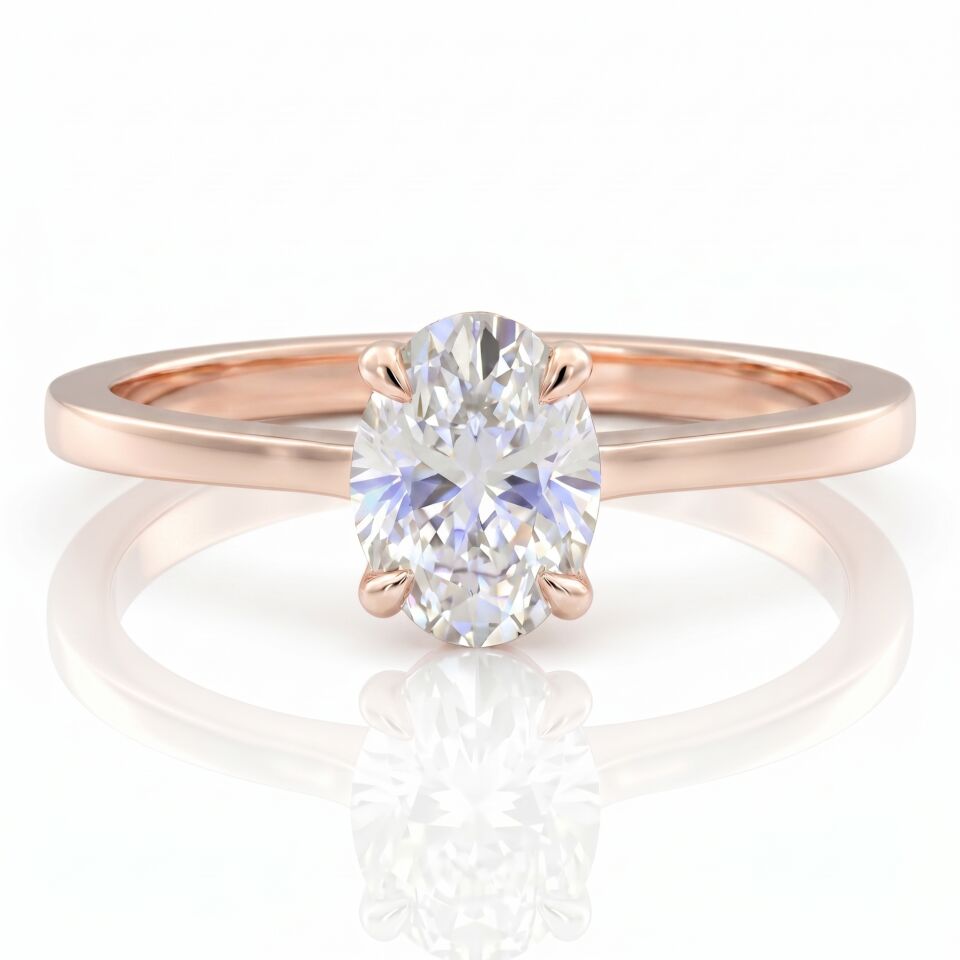 1.50 Karat E VS Laboratuvar Pırlanta Oval Tektaş Rose Altın Yüzük