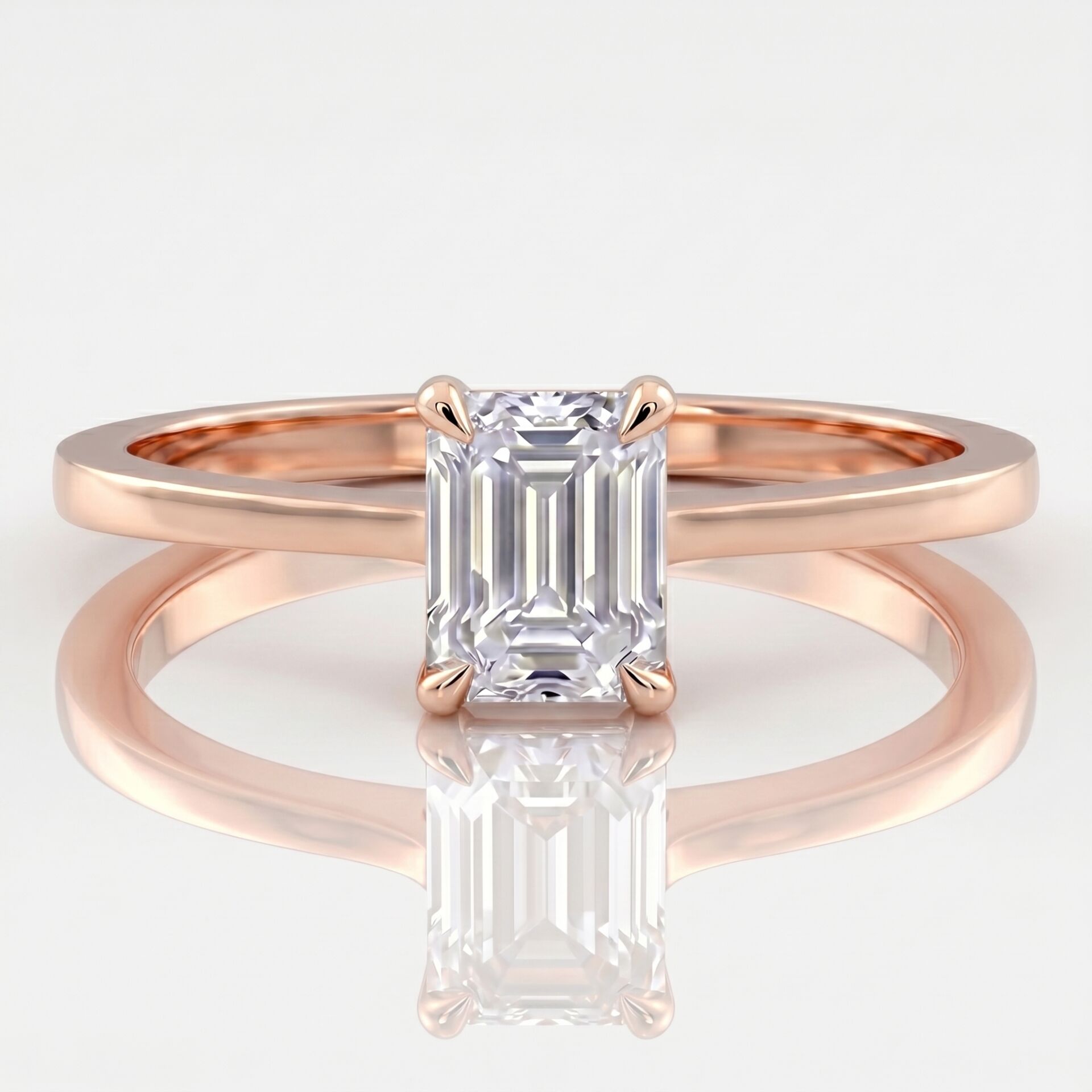 0.80 Karat D VS Laboratuvar Pırlanta Emerald Tektaş Rose Altın Yüzük