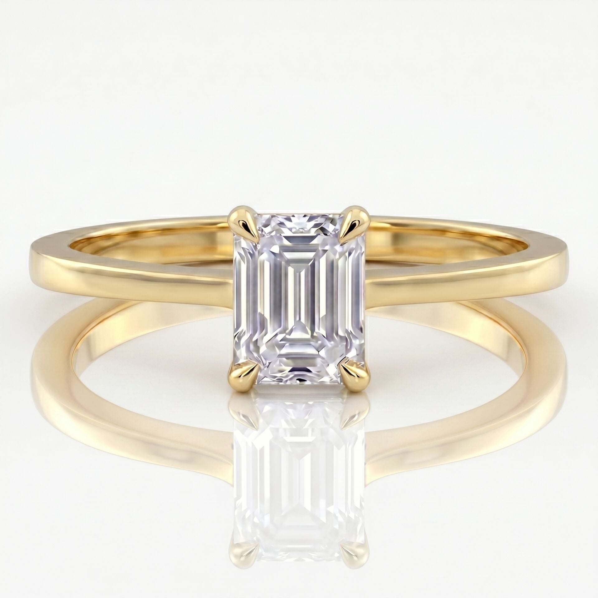 0.80 Karat D VS Laboratuvar Pırlanta Emerald Tektaş Sarı Altın Yüzük