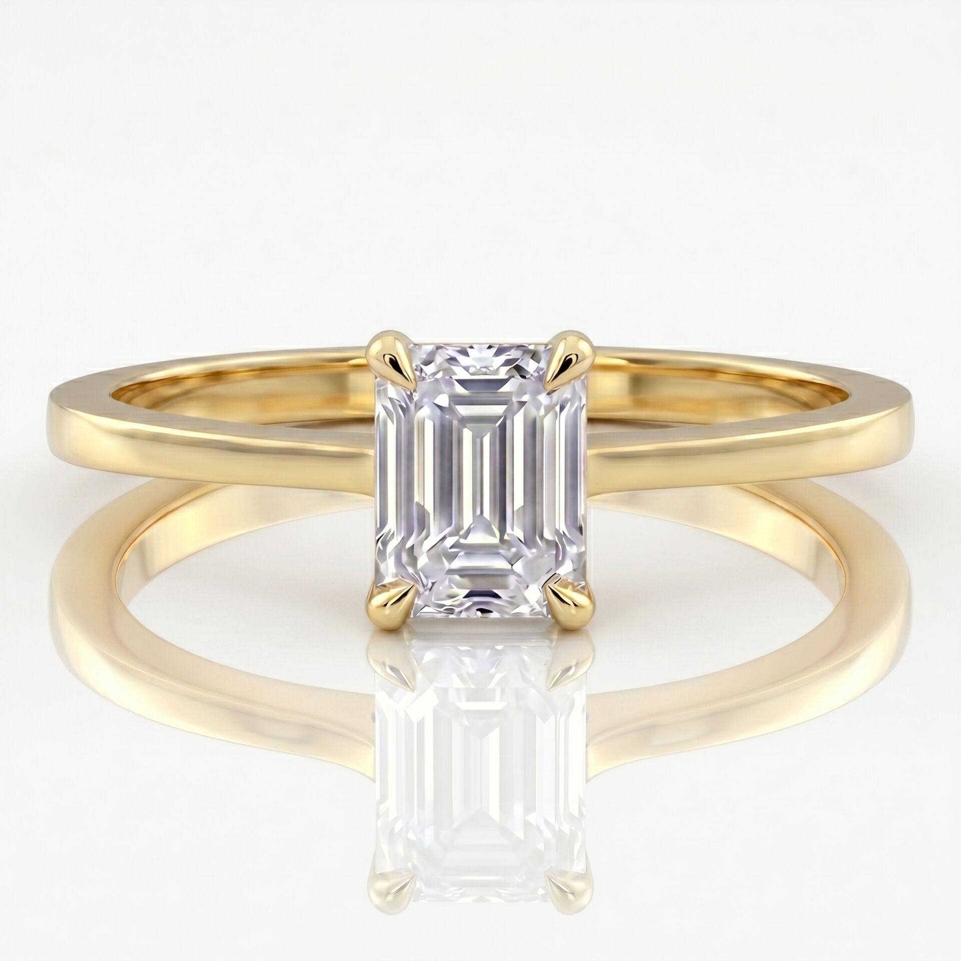 0.80 Carat E VS Lab Diamond Emerald Solitaire Yellow Gold Ring