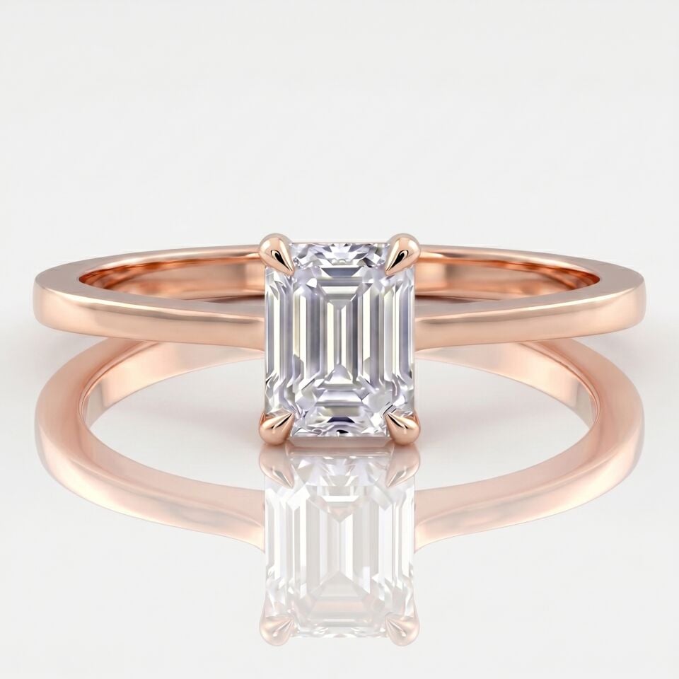 0.80 Carat E VS Lab Diamond Emerald Solitaire Rose Gold Ring