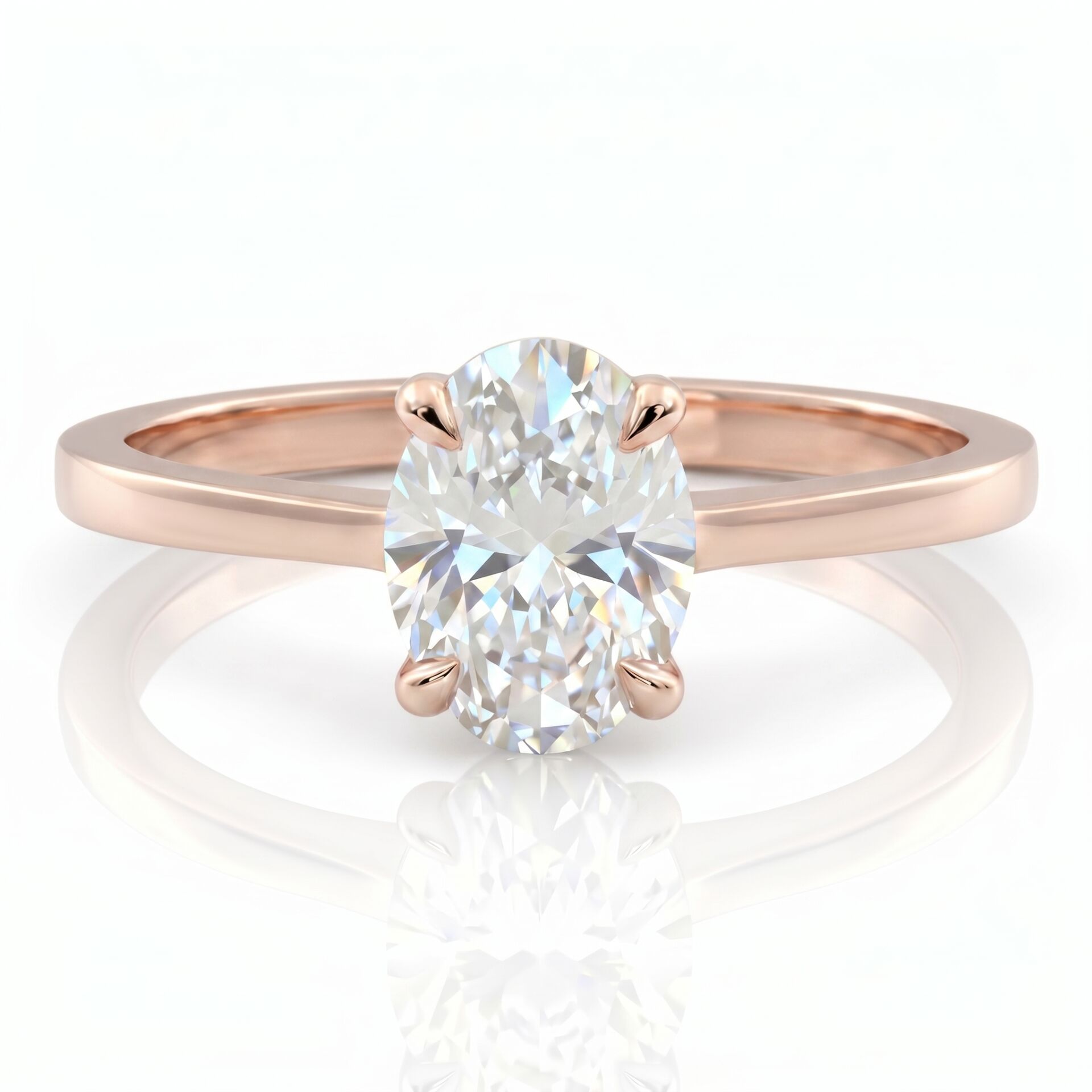 4.00 Karat D VS Laboratuvar Pırlanta Oval Tektaş Rose Altın Yüzük