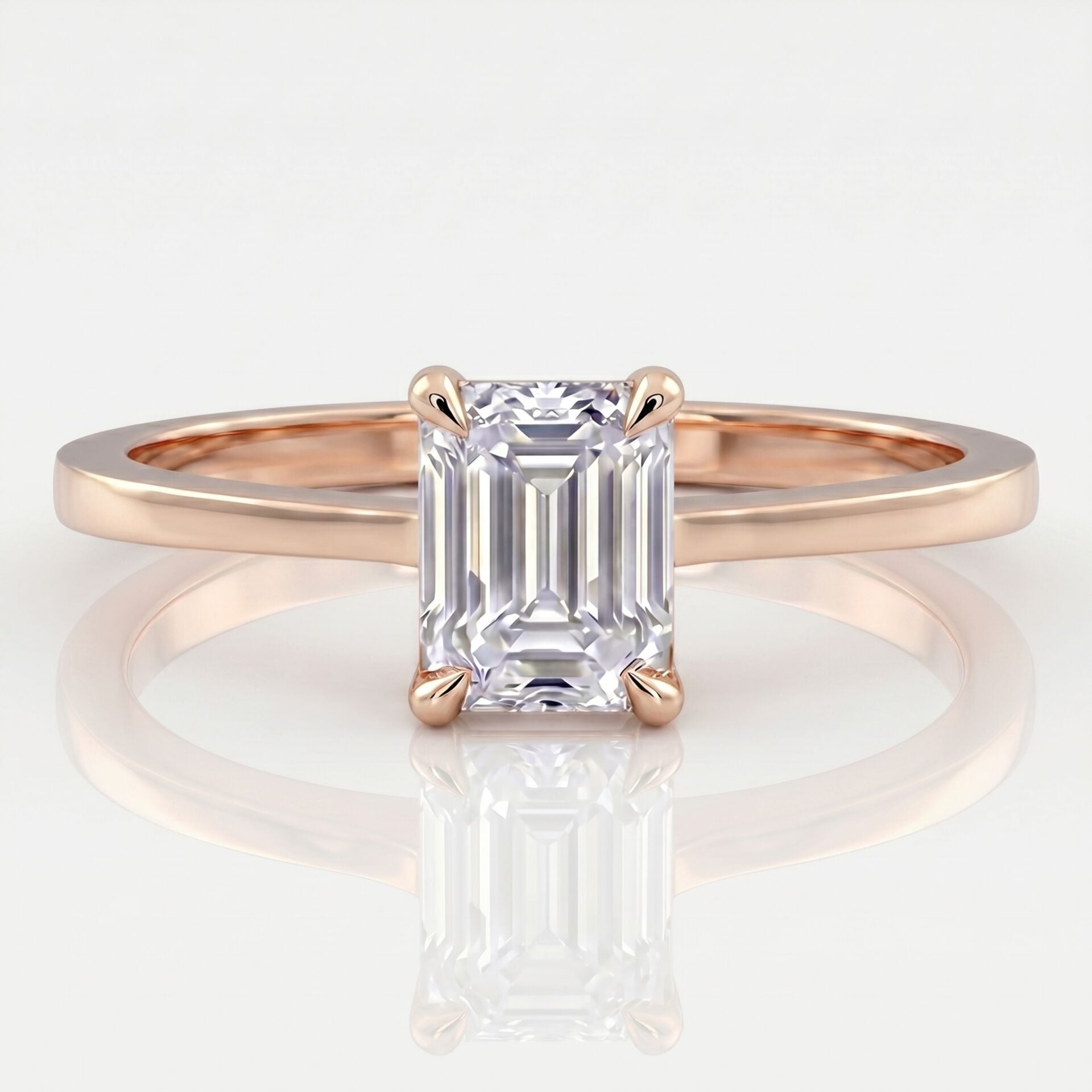 0.90 Carat D VS Lab Diamond Emerald Solitaire Rose Gold Ring