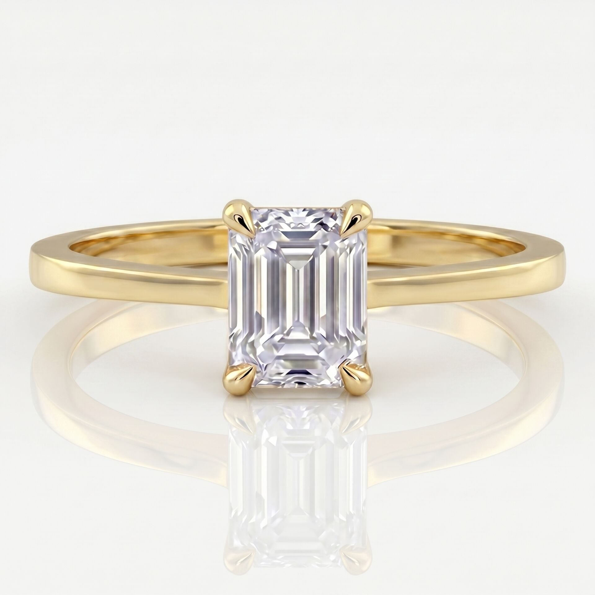 0.90 Carat D VS Lab Diamond Emerald Solitaire Yellow Gold Ring