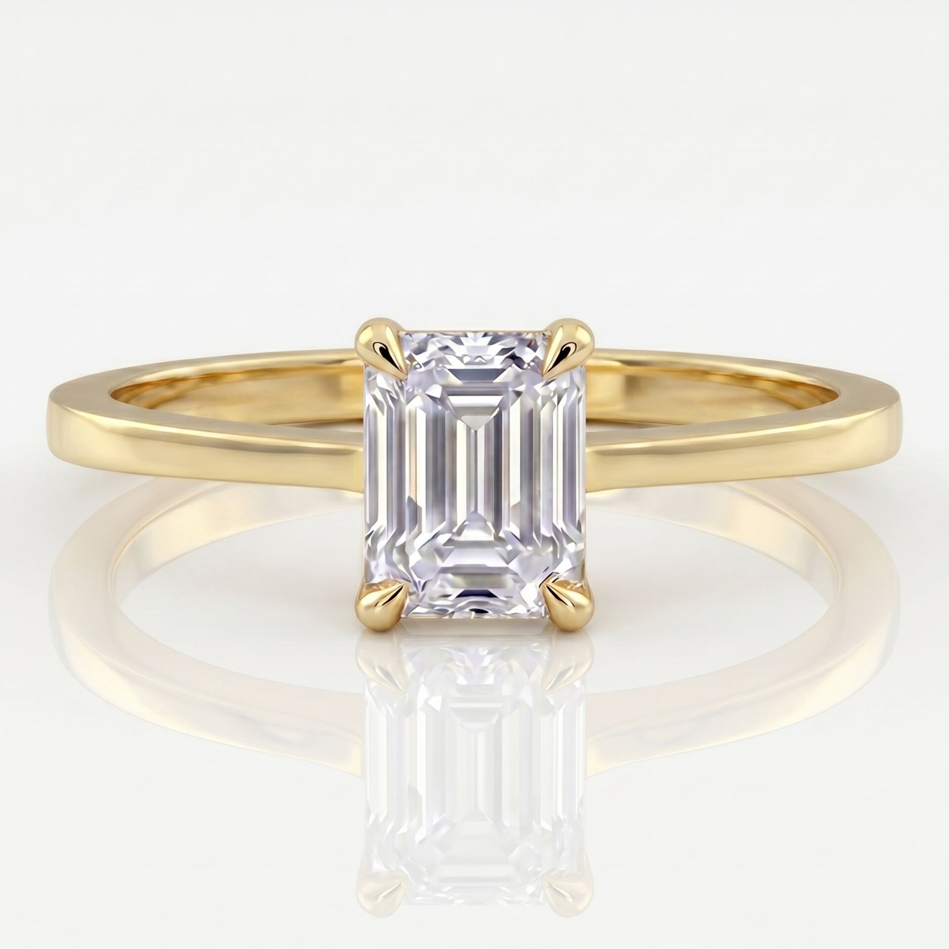 0.90 Carat E VS Lab Diamond Emerald Solitaire Yellow Gold Ring