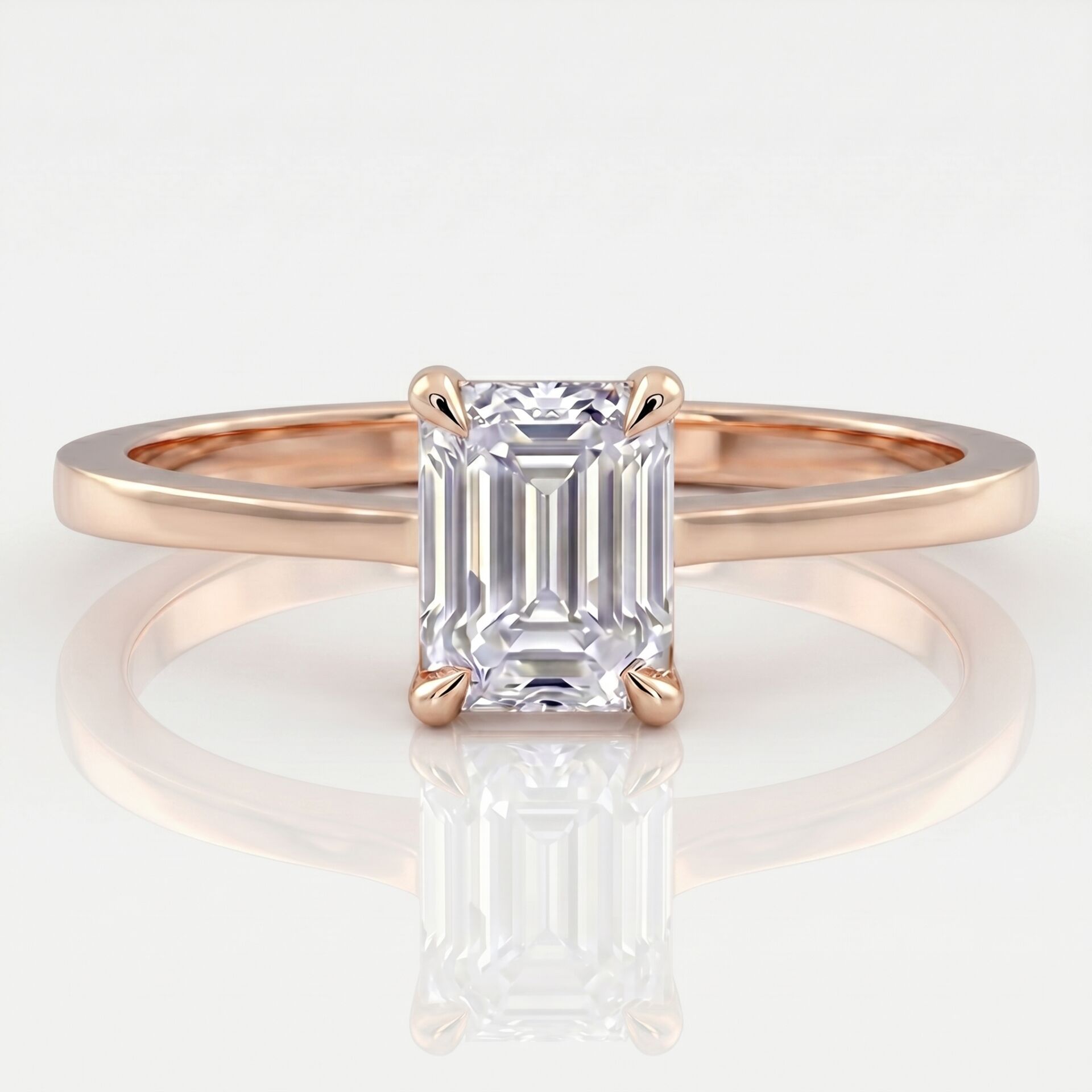 0.90 Karat E VS Laboratuvar Pırlanta Emerald Tektaş Rose Altın Yüzük