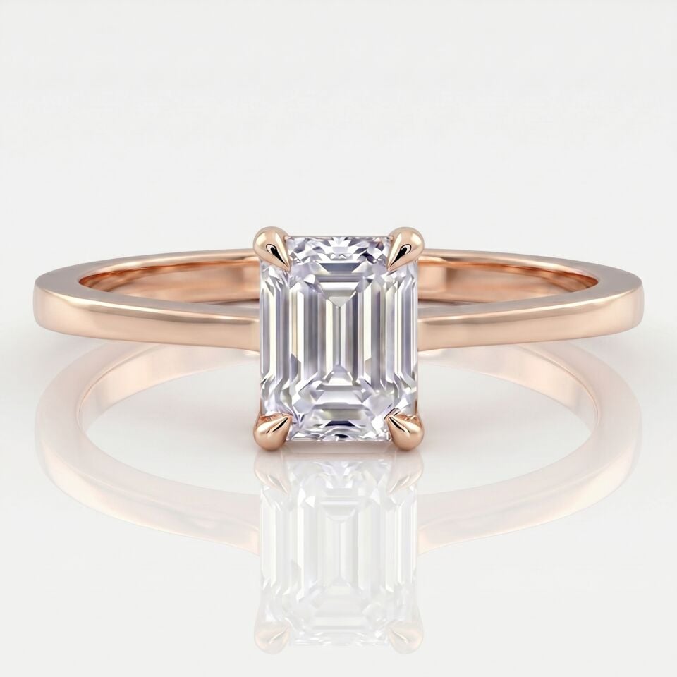0.90 Carat E VS Lab Diamond Emerald Solitaire Rose Gold Ring