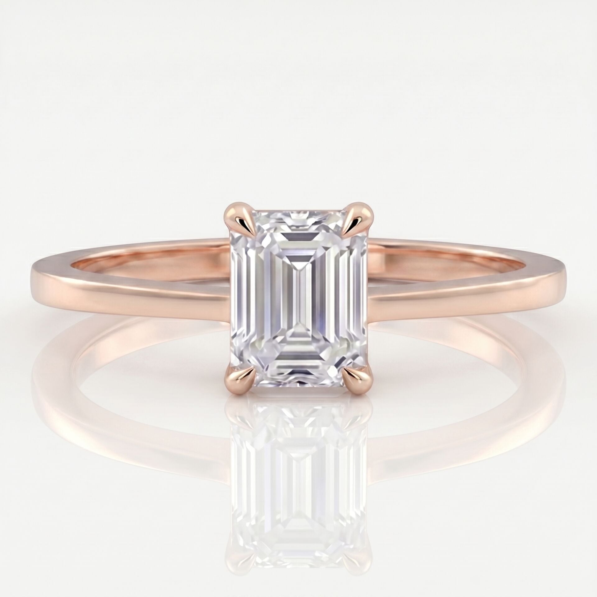 1.00 Karat D VS Laboratuvar Pırlanta Emerald Tektaş Rose Altın Yüzük