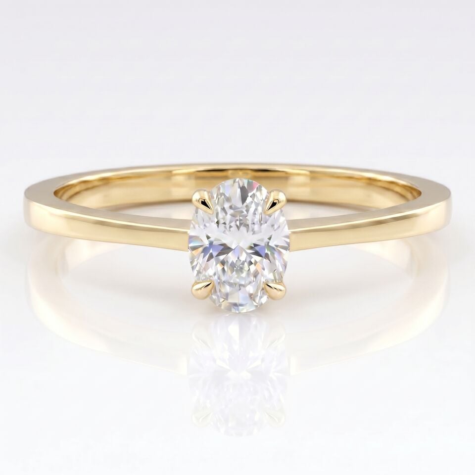 0.40 Carat E VS Lab Diamond Oval Solitaire Yellow Gold Ring