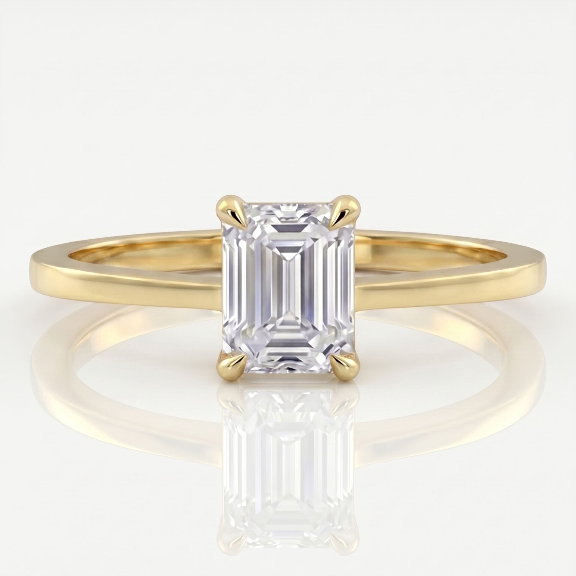 1.00 Carat D VS Lab Diamond Emerald Solitaire Yellow Gold Ring