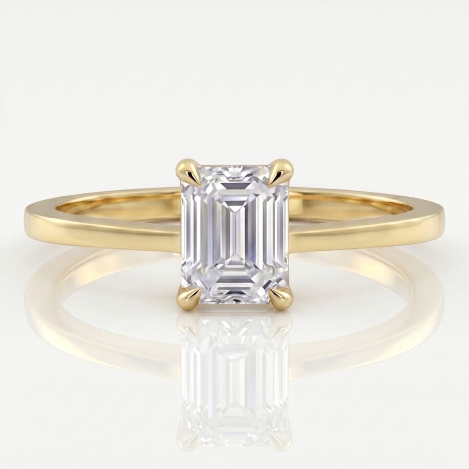 1.00 Carat D VS Lab Diamond Emerald Solitaire Yellow Gold Ring