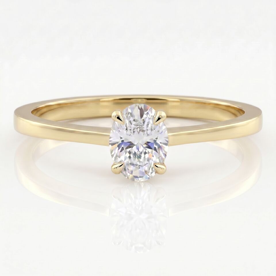 0.50 Carat D VS Lab. Diamond Oval Solitaire Yellow Gold Ring
